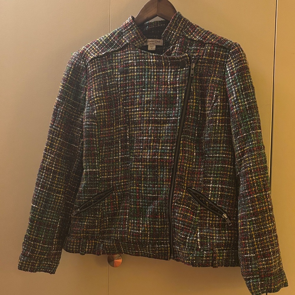 Coldwater Creek Colorful Wool Blend Tweed Moto Jacket Size 12